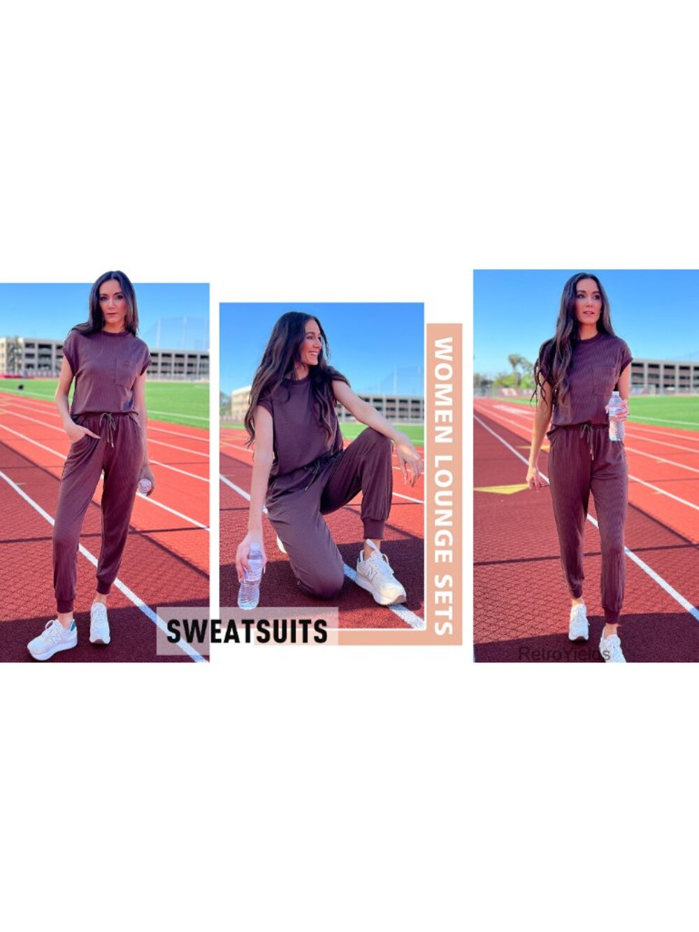 2 Piece Lounge Set Women Summer Ribbed Knit Tracksuit Casual Active Sets - Picture 5 of 6
